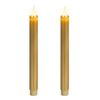 Lumineo Led dinerkaars | Lumineo | 24 cm | 2 stuks (Bewegende vlam, Batterijen, Warm wit licht, Goud) 480712 K151001743 - 1