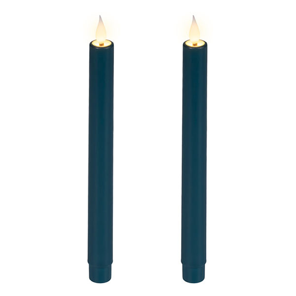 Lumineo Led dinerkaars | Lumineo | 24 cm | 2 stuks (Bewegende vlam, Batterijen, Warm wit licht, Smaragd) 480746 K151001755 - 1