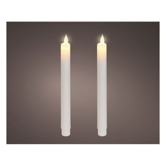 Lumineo Led dinerkaars | Lumineo | 24 cm | 2 stuks (Bewegende vlam, Batterijen, Warm wit licht, Wit) 480679 K151001735 - 2
