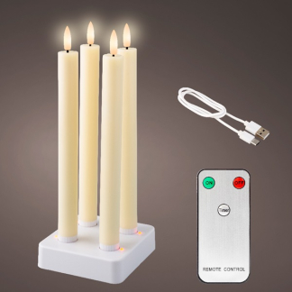 Lumineo Led dinerkaars | Lumineo | 4 stuks (Bewegende vlam, Oplaadbaar, Timer, Wax, Crème) 487485 K150303169 - 1