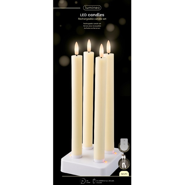 Lumineo Led dinerkaars | Lumineo | 4 stuks (Bewegende vlam, Oplaadbaar, Timer, Wax, Crème) 487485 K150303169 - 2