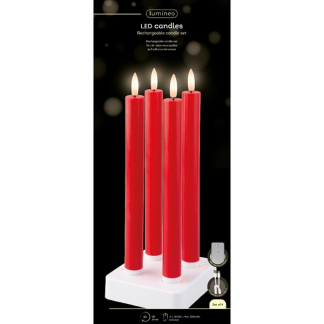 Lumineo Led dinerkaars | Lumineo | 4 stuks (Bewegende vlam, Oplaadbaar, Timer, Wax, Rood) 487486 K150303170 - 2