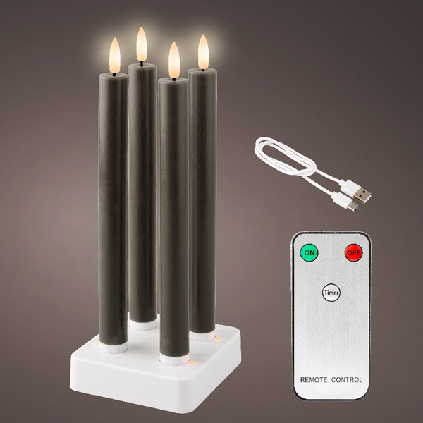 Lumineo Led dinerkaars | Lumineo | 4 stuks (Bewegende vlam, Oplaadbaar, Timer, Wax, Zwart) 487487 K150303171 - 1