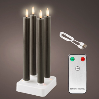 Lumineo Led dinerkaars | Lumineo | 4 stuks (Bewegende vlam, Oplaadbaar, Timer, Wax, Zwart) 487487 K150303171 - 1