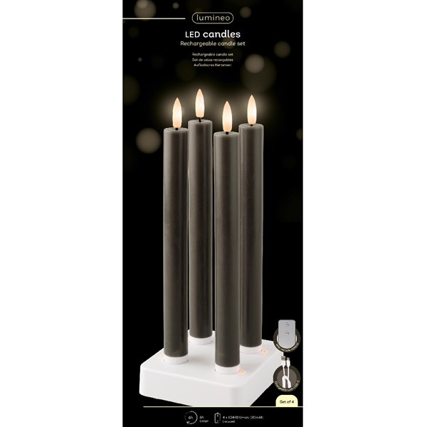 Lumineo Led dinerkaars | Lumineo | 4 stuks (Bewegende vlam, Oplaadbaar, Timer, Wax, Zwart) 487487 K150303171 - 2
