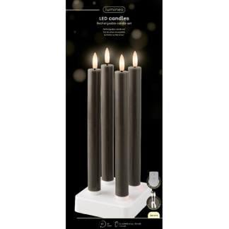 Lumineo Led dinerkaars | Lumineo | 4 stuks (Bewegende vlam, Oplaadbaar, Timer, Wax, Zwart) 487487 K150303171 - 2