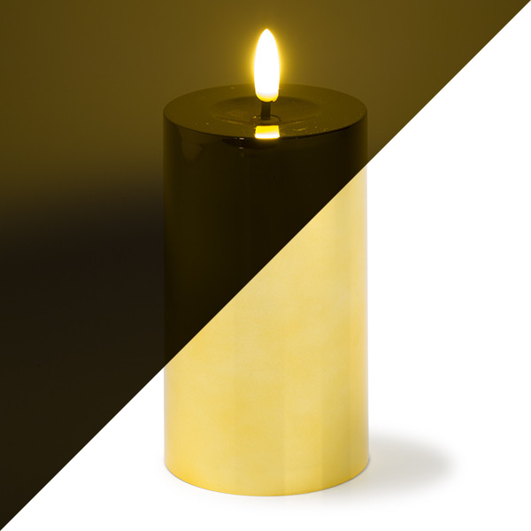 Lumineo Led kaars | Lumineo | Ø 7 x 15 cm (Bewegende vlam, Batterijen, Timer, Goud) 487389 K150303161 - 1