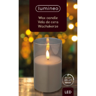 Lumineo Led kaars | Lumineo | 13 cm (In glas, Timer, Smokey) 485351 K151000084 - 3
