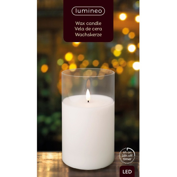Lumineo Led kaars | Lumineo | 18 cm (In glas, Timer, Wit) 485356 K151000089 - 3