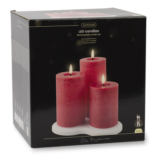 Lumineo Led kaars | Lumineo | 3 stuks (Bewegende vlam, Oplaadbaar, Rood) 487482 K150303167 - 5