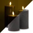 Led kaars | Lumineo | 3 stuks (Bewegende vlam, Oplaadbaar, Zwart)