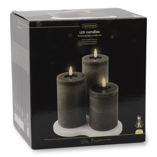 Lumineo Led kaars | Lumineo | 3 stuks (Bewegende vlam, Oplaadbaar, Zwart) 487483 K150303168 - 5