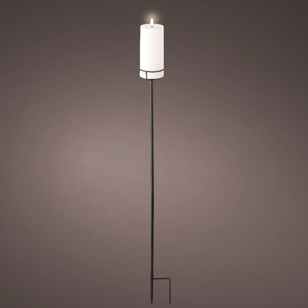 Lumineo Led kaars | Lumineo | 90 cm (Bewegende vlam, Batterijen, Timer, Met standaard, Wit/zwart, Binnen/Buiten) 490252 K150303172 - 2