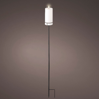 Lumineo Led kaars | Lumineo | 90 cm (Bewegende vlam, Batterijen, Timer, Met standaard, Wit/zwart, Binnen/Buiten) 490252 K150303172 - 2