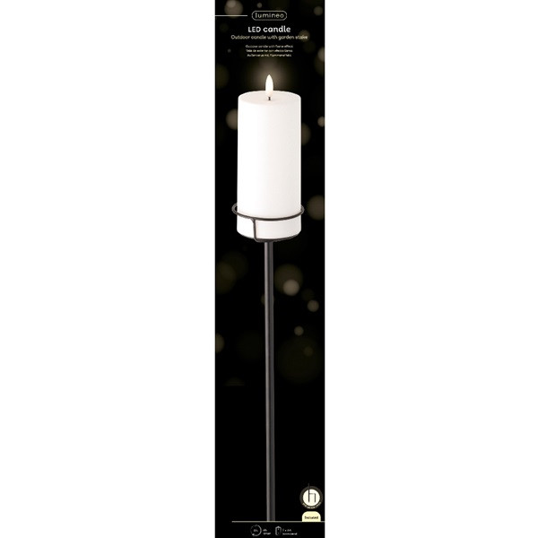 Lumineo Led kaars | Lumineo | 90 cm (Bewegende vlam, Batterijen, Timer, Met standaard, Wit/zwart, Binnen/Buiten) 490252 K150303172 - 3