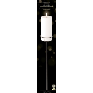 Lumineo Led kaars | Lumineo | 90 cm (Bewegende vlam, Batterijen, Timer, Met standaard, Wit/zwart, Binnen/Buiten) 490252 K150303172 - 3