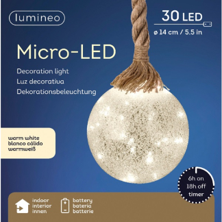 Lumineo Lichtbol kerst | Lumineo | Ø 14 cm (30 Micro leds, Batterijen, Timer, Binnen) 480249 K151000005 - 3