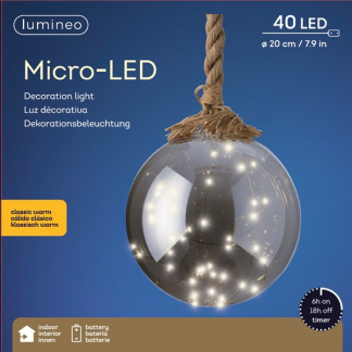 Lumineo Lichtbol kerst | Lumineo | Ø 20 cm (40 Micro LEDs, Batterijen, Timer, Binnen) 480369 K151000006 - 