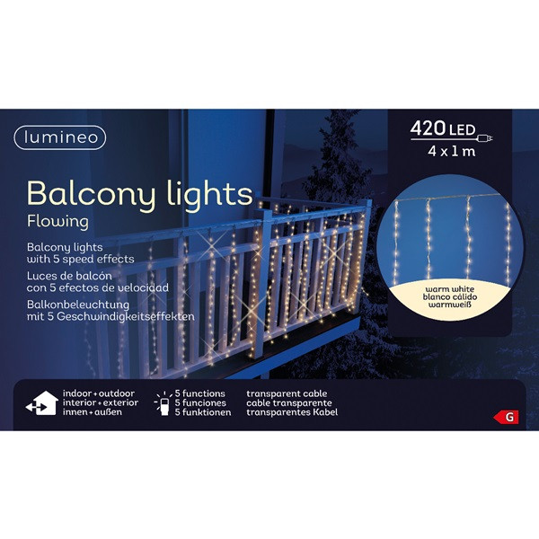 Lumineo Lichtgordijn | Lumineo | 9 meter (420 leds, 5 lichtprogramma's, Binnen/Buiten, Warm wit) 494756 K150303990 - 6