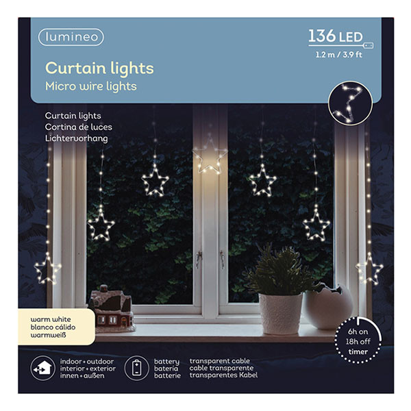 Lumineo Lichtgordijn met sterren | Lumineo | 120 x 115 cm (136 leds, Warm wit, Binnen/Buiten) 490425 K151001796 - 2