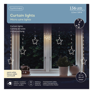 Lumineo Lichtgordijn met sterren | Lumineo | 120 x 115 cm (136 leds, Warm wit, Binnen/Buiten) 490425 K151001796 - 2