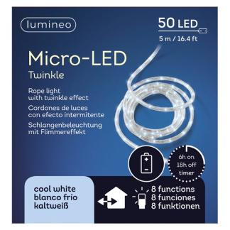 Lumineo Lichtslang op batterijen | 7 meter | Lumineo (50 micro LEDs, 8 lichtstanden, Koud wit, Binnen/Buiten) 492835 K151000007 - 