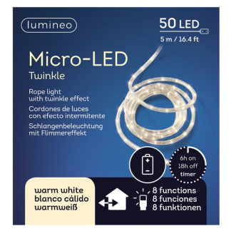 Lumineo Lichtslang op batterijen | 7 meter | Lumineo (50 micro leds, 8 lichtstanden, Timer, Warm wit, Binnen/Buiten) 492836 K151000008 - 6