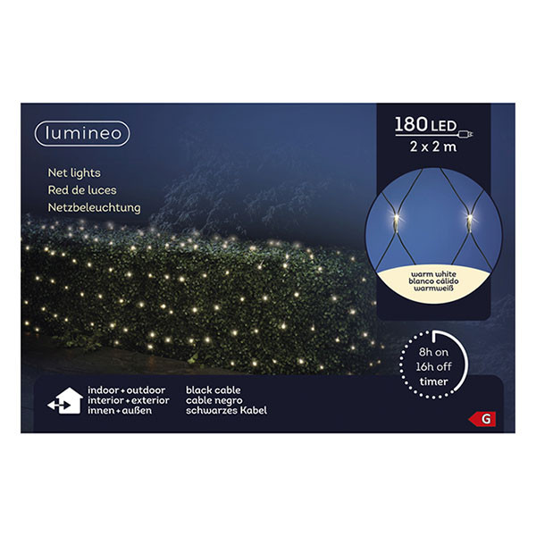 Lumineo Netverlichting | Lumineo | 2 x 2 meter (180 leds, Timer, Binnen/Buiten, Warm wit licht) 494884 K151001834 - 5