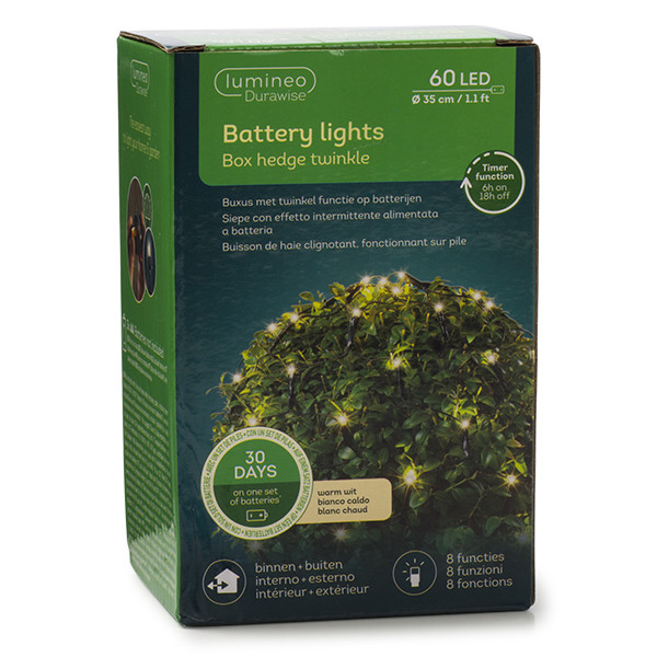 Lumineo Netverlichting buxus | Lumineo | Ø 35 cm (60 leds, 8 lichtfuncties, Batterijen, Timer, Buiten, Warm wit) 497211 K151200076 - 9