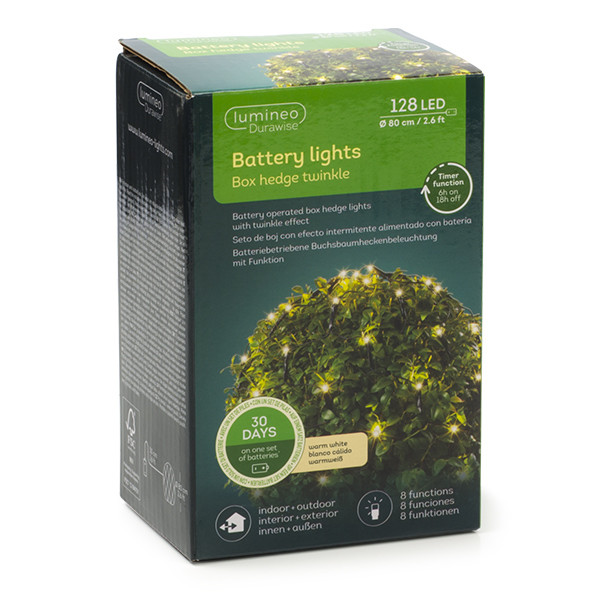Lumineo Netverlichting buxus | Lumineo | Ø 80 cm (128 leds, 8 lichtfuncties, Batterijen, Timer, Buiten, Warm wit) 497218 K151200078 - 9