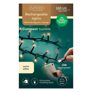 Lumineo Oplaadbare compact kerstverlichting | 4.3 meter | Lumineo | Duracharge (160 leds, USB, Timer, Binnen/Buiten) 496355 K151200154 - 7
