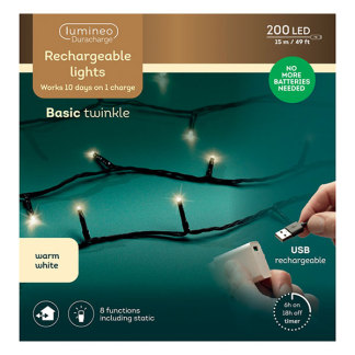 Lumineo Oplaadbare kerstverlichting | 15.3 meter | Lumineo | Duracharge (200 leds, USB, Timer, Binnen/Buiten, Warm wit) 490286 K151200152 - 6