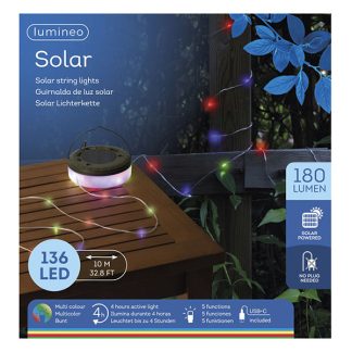 Lumineo Oprolbaar lichtsnoer | Lumineo | 10 meter (Solar, Oplaadbaar, 5 lichtstanden, 180 lm, Gekleurd, USB C) 890511 K170105776 - 4