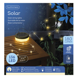 Lumineo Oprolbaar lichtsnoer | Lumineo | 10 meter (Solar, Oplaadbaar, 5 lichtstanden, 180 lm, Warm wit, USB C) 890510 K170105775 - 3