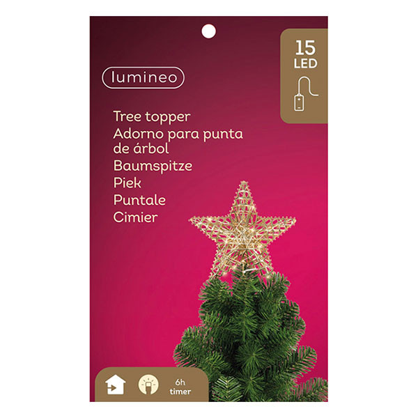 Lumineo Piek met verlichting | Lumineo | 27 cm (15 leds, Warm wit, Batterijen, Timer, Goud, Draaddesign, Kunststof, Binnen) 480928 K151001759 - 3