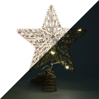 Lumineo Piek met verlichting | Lumineo | 27 cm (15 leds, Warm wit, Batterijen, Timer, Goud, Draaddesign, Kunststof, Binnen) 480928 K151001759