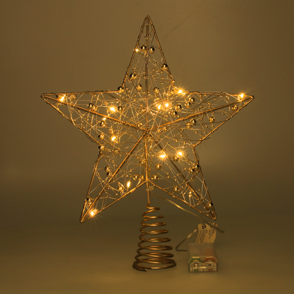 Lumineo Piek met verlichting | Lumineo | 27 cm (15 leds, Warm wit, Batterijen, Timer, Goud, Kralen, Kunststof, Binnen) 486918 K151200175 - 4
