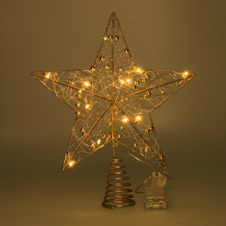 Lumineo Piek met verlichting | Lumineo | 27 cm (15 leds, Warm wit, Batterijen, Timer, Goud, Kralen, Kunststof, Binnen) 486918 K151200175 - 4
