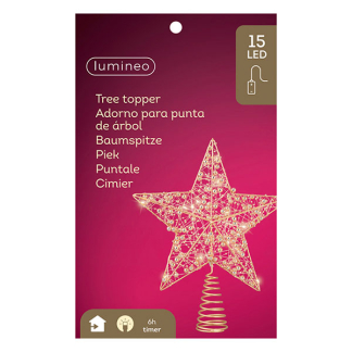 Lumineo Piek met verlichting | Lumineo | 27 cm (15 leds, Warm wit, Batterijen, Timer, Goud, Kunststof, Binnen) 486918 K151200175 - 3