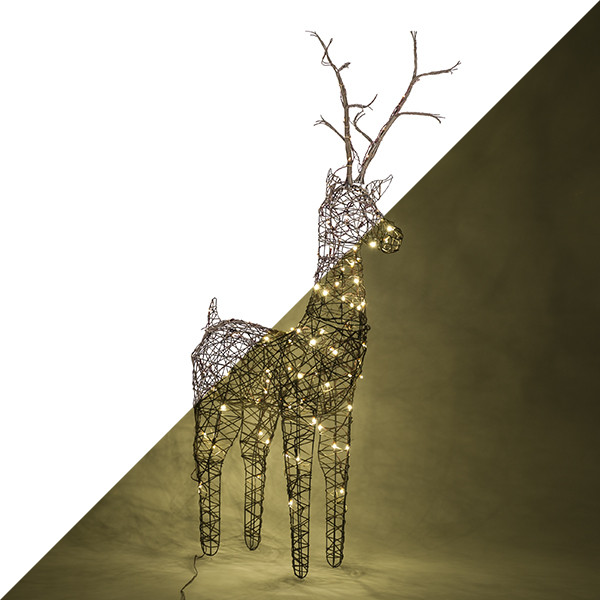 Rendier kerst - 135 centimeter (96 LEDs, Wicker, Bruin, Binnen/Buiten)  Lumineo Kabelshop.nl