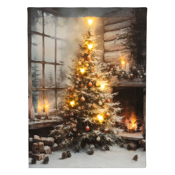 Lumineo Schilderij met verlichting | Lumineo | 28 x 38 cm (9 leds, Vlameffect, Warm wit, Kerstboom) 481337 K151001770 - 1