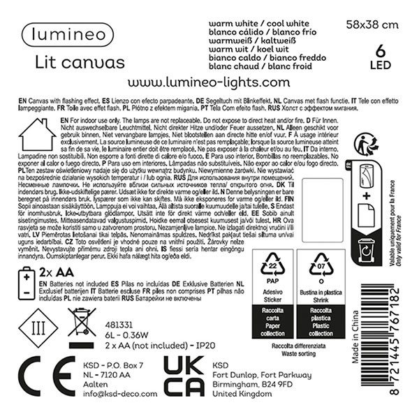Lumineo Schilderij met verlichting | Lumineo | 58 x 38 cm (6 leds, Knipperend licht, Warm wit/Koel Wit, Straat) 481331 K151001769 - 2