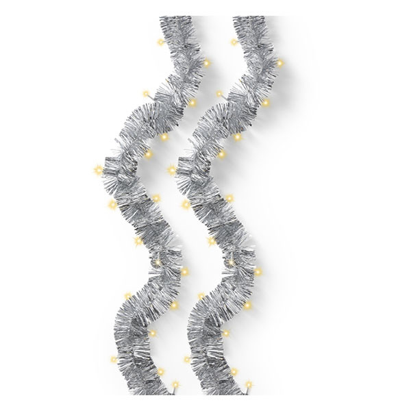 Lumineo Slinger kerstboom | Lumineo | 2.95 meter (60 leds, Lichtfuncties, Timer, Batterijen, Binnen/Buiten, Zilver) 494570 K151001819 - 1