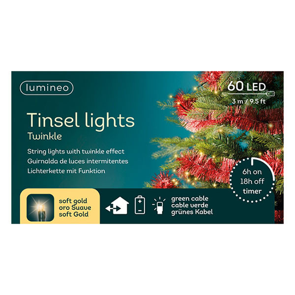 Lumineo Slinger kerstboom | Lumineo | 2.95 meter (60 leds, Lichtfuncties, Timer, Batterijen, Binnen/Buiten, kerstrood) 494574 K151001822 - 5
