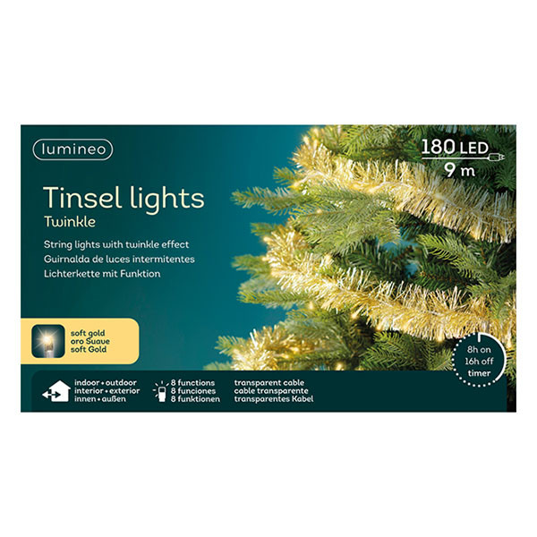 Lumineo Slinger kerstboom | Lumineo | 8.95 meter (180 leds, Lichtfuncties, Timer, Batterijen, Binnen/Buiten, Goud) 494576 K151001824 - 3