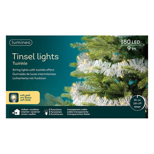 Lumineo Slinger kerstboom | Lumineo | 8.95 meter (180 leds, Lichtfuncties, Timer, Batterijen, Binnen/Buiten, Zilver) 494575 K151001823 - 3