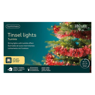 Lumineo Slinger kerstboom | Lumineo | 8.95 meter (180 leds, Lichtfuncties, Timer, Batterijen, Binnen/Buiten, kerstrood) 494579 K151001826 - 3