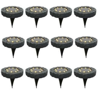 Solar grondspot | Lumineo | Ø 11.2 cm | 12 stuks (8 leds, Schemersensor, 5 lm, Steeneffect, Rond)
