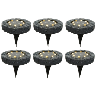 Solar grondspot | Lumineo | Ø 11.2 cm | 6 stuks (8 leds, Schemersensor, Steeneffect, Rond)