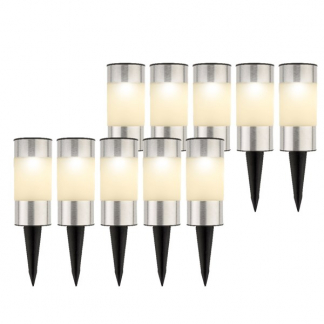 Lumineo Solar sokkellamp | Lumineo | 14 cm (Led, RVS, Schemersensor, 10 stuks) 895829 K170203517